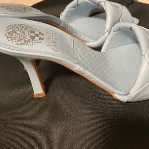 Baby blue slip on heels